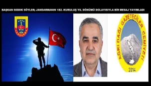  BAŞKAN SIDDIK SÖYLER JANDARMANIN 182. KURULUŞ YIL DÖNÜMÜ DOLAYISIYLA BİR MESAJ YAYIMLADI