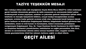 GEÇİT AİLESİNİN TAZİYE TEŞEKKÜR MESAJI