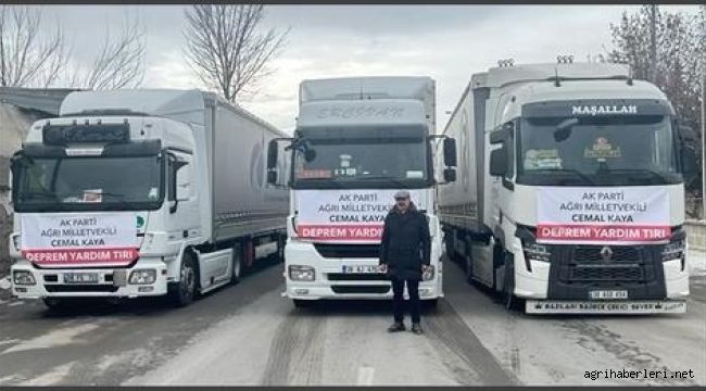  AK PARTİ AĞRI ESKİ MİLLETVEKİLİ CEMAL KAYA DEPREM BÖLGESİNE 3 TIR İLE GİTTİ.