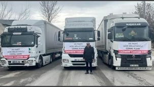  AK PARTİ AĞRI ESKİ MİLLETVEKİLİ CEMAL KAYA DEPREM BÖLGESİNE 3 TIR İLE GİTTİ.