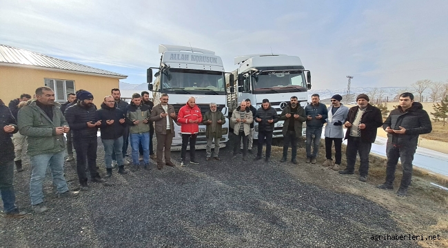 DOĞUBAYAZITLI ÇİFTÇİLER ADIYAMAN'A 8 TIR HAYVAN YEMİ GÖNDERDİ.