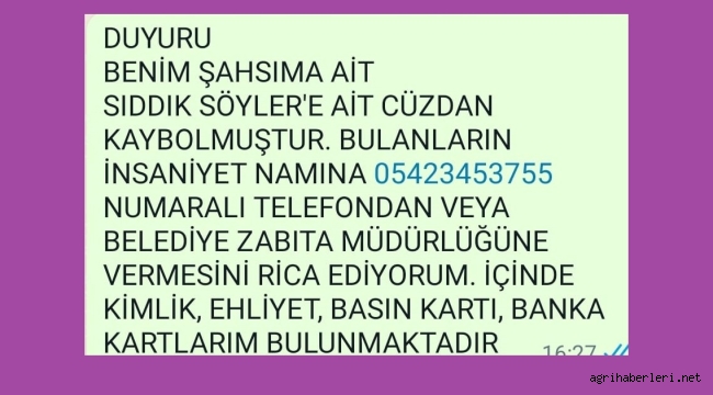 DUYURU KAYIP İLANI