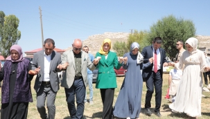 Ağrı Valisi ve Diyadin Kaymakamı eşleri ile beraber düğünde takı takıp halay çektiler.