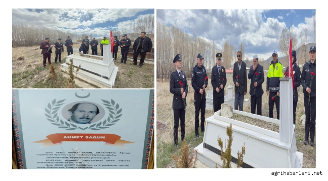 Doğubayazıt Emniyet Müdürü ve ekibi 45 yıl önce şehit olan bekçiyi kabrinde yalnız bırakmadı