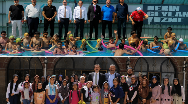Tutak'ta Kaymakamı Coşkun, Cami Bahçesinden ve Yüzme Havuzunda Minik Öğrencileri Ziyaret Etti